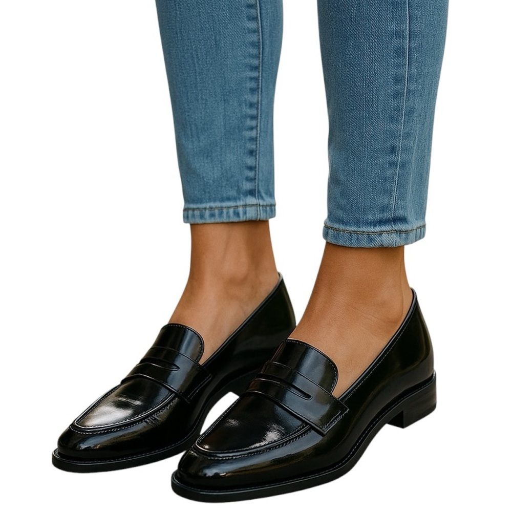 Banana Republic Factory Black Leather Classic Penny Loafers Flats Women’s 9 - Picture 2 of 16